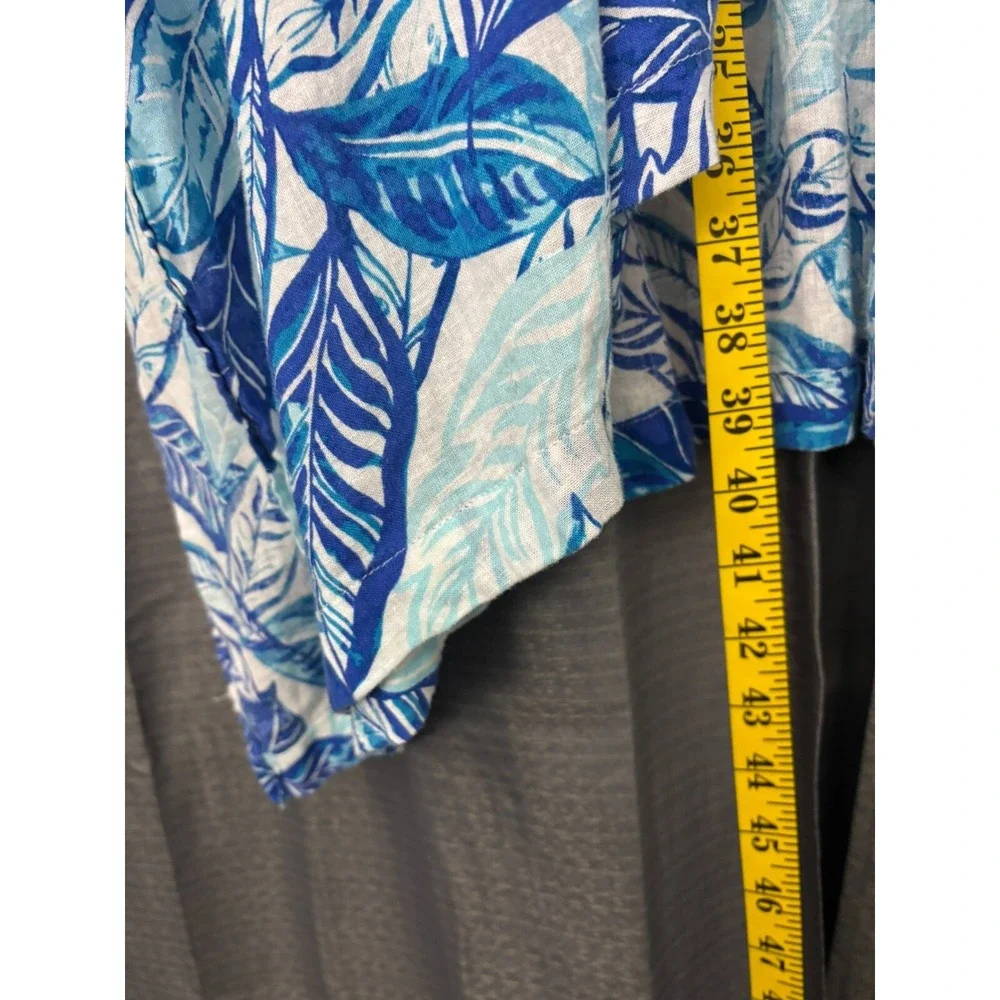 Sigrid Olsen‎ Linen Blend Open Front Long Cardigan Womens OS Blue Floral Beachy